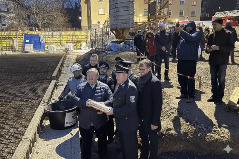 Grundsteinlegung für den Erweiterungsneubau der Freiwilligen Feuerwehr Werdau